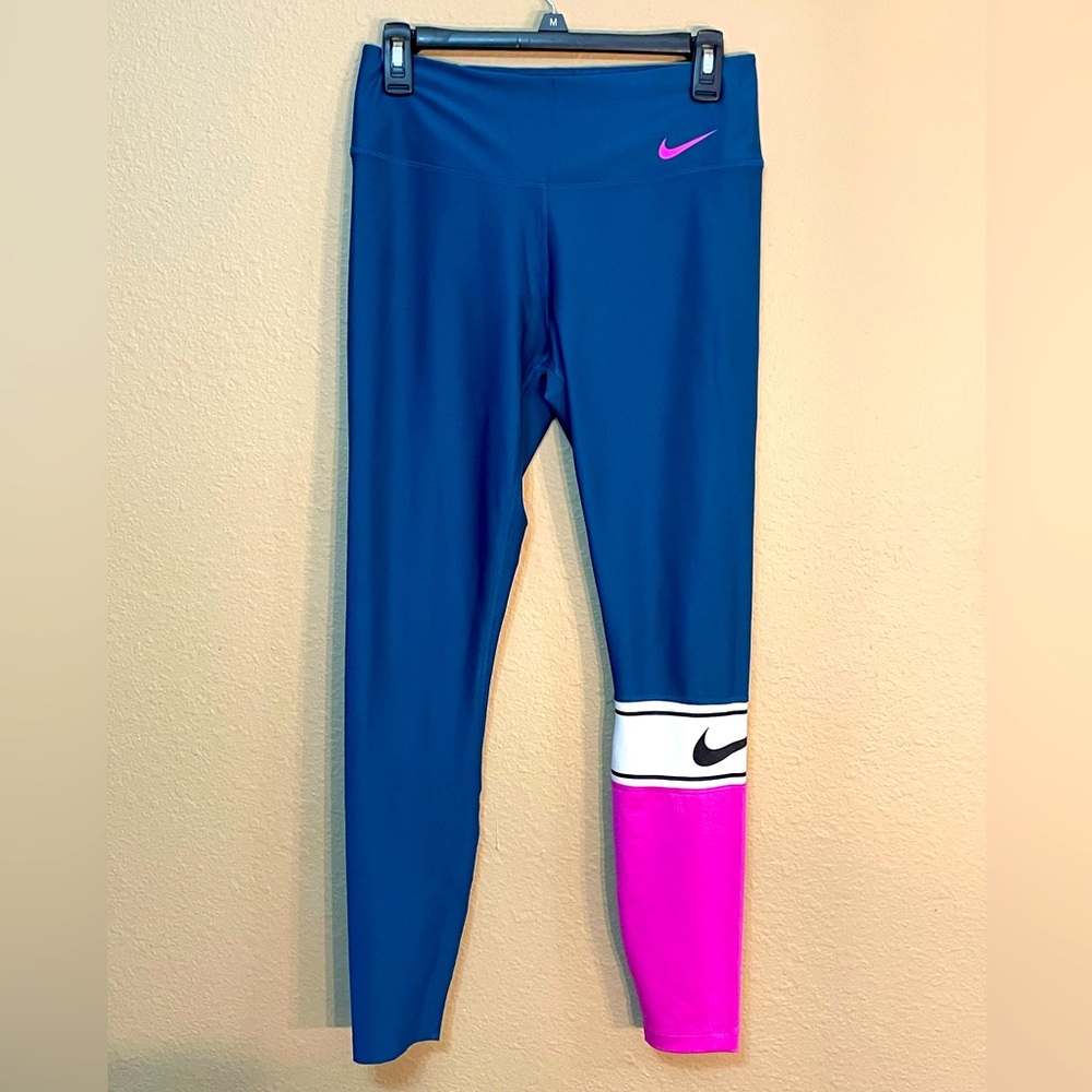 Nike Dri-FIT Leggings Light Blue with Pink & White Stripe - Size [M] - Like New